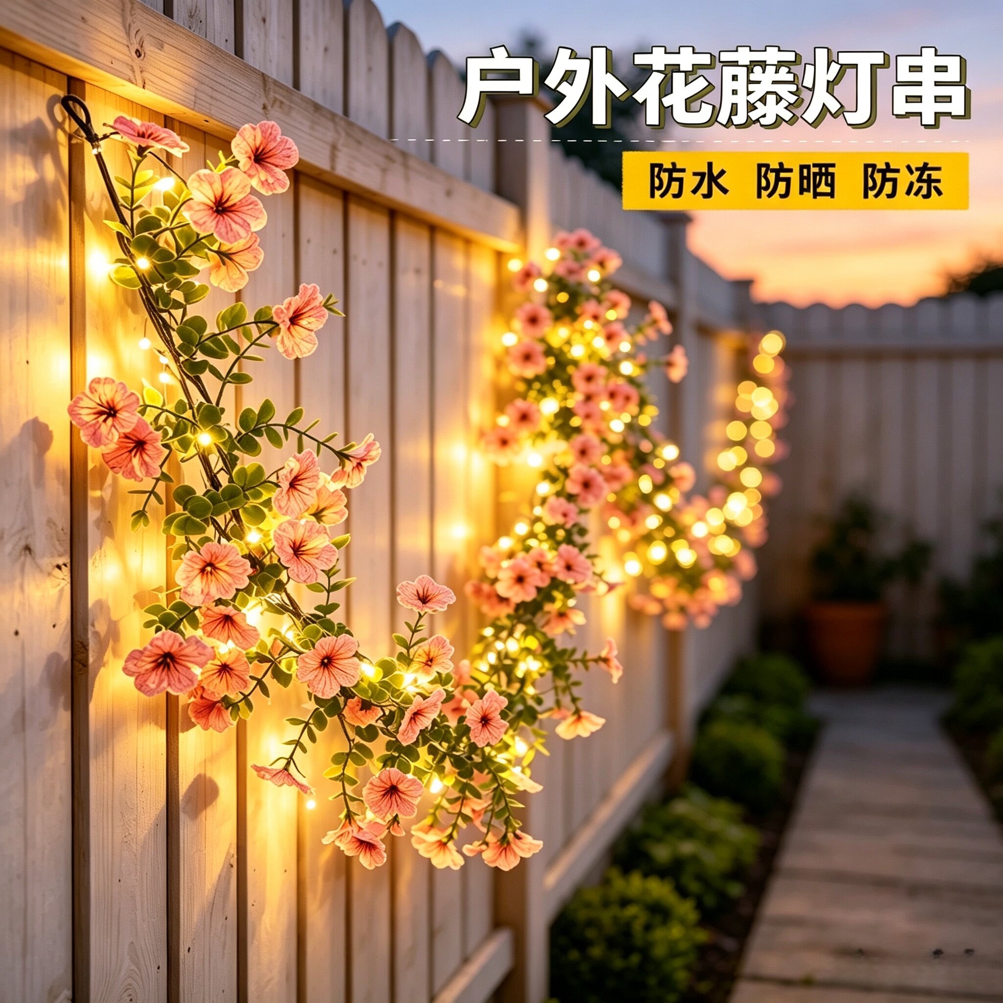 户外防水小院阳台庭院围栏杆装饰灯布景氛围灯太阳能花藤灯串彩灯
