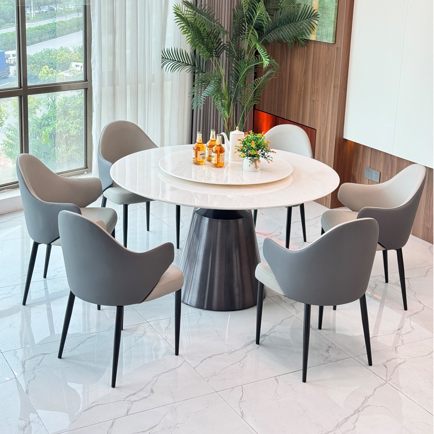 意式轻奢天然奢石皇家白玉圆餐桌椅组合高级感家用圆形大理石餐桌,住宅家具,大理石餐桌,淘宝优惠券,粉丝福利购,淘宝优惠卷