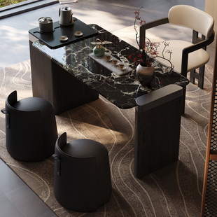 意式轻奢天然奢石黑玫瑰茶桌家用别墅办公高端大理石茶台2026新款