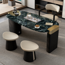 2025新款意式轻奢天然奢石茶桌椅组合家用别墅办公高端大理石茶台