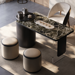 轻奢天然奢石纳秋绿茶桌椅组合设计款 高级办公家用阳台大理石茶台
