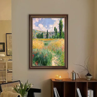 莫奈风景壁画 餐厅挂画客厅油画欧式 梵高世界名画装 饰画高级感美式