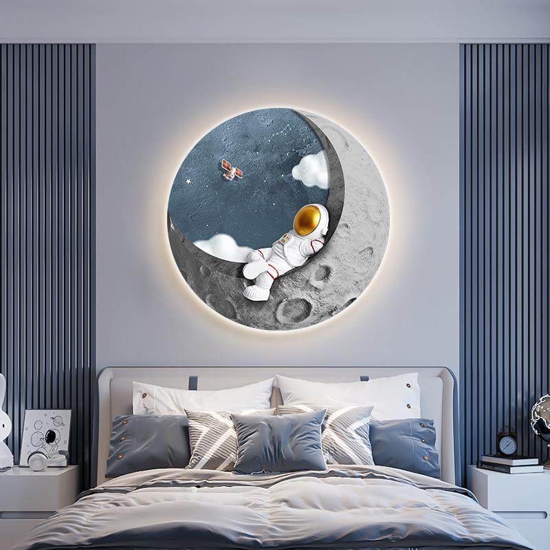 宇航员儿童房装饰画卡通创意男孩卧室床头挂画玄关走廊过道壁画灯