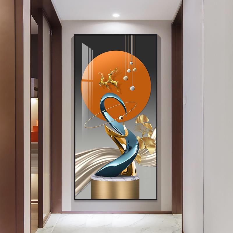 入门玄关装饰画画走廊过道尽头挂画画正对门轻奢高级感客厅晶瓷画