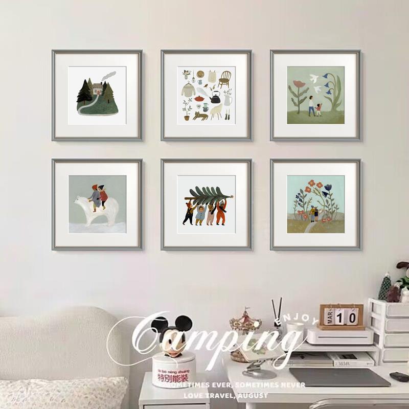 儿童房人物插图艺术装饰画小众北欧治愈系挂画圣诞节新年卧室挂画