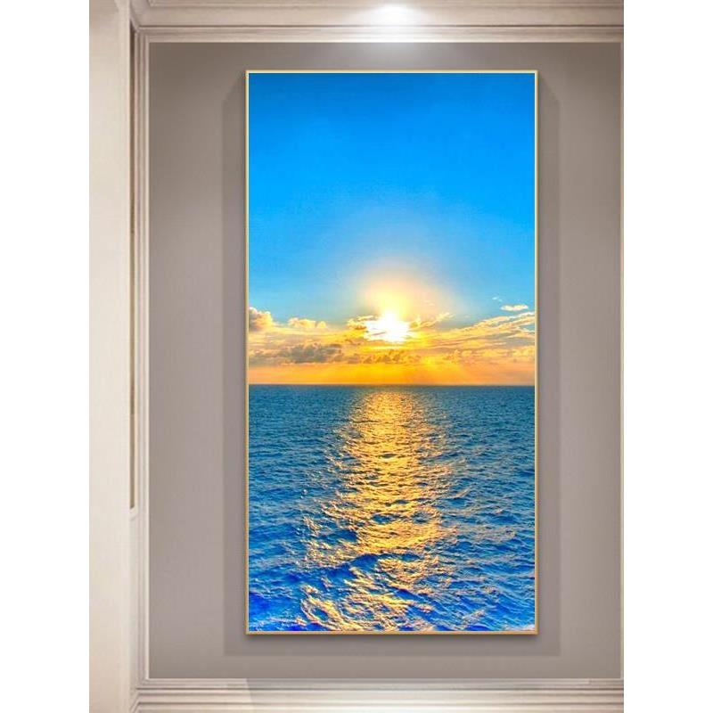 轻奢玄关画海景装饰画进门墙海滩晶瓷画走廊自然美景画竖版壁挂画