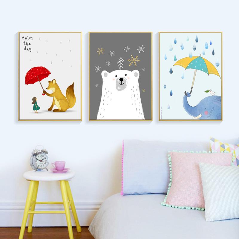 儿童房装饰画男孩卧室床头三联挂画北欧ins风格壁画创意卡通墙画