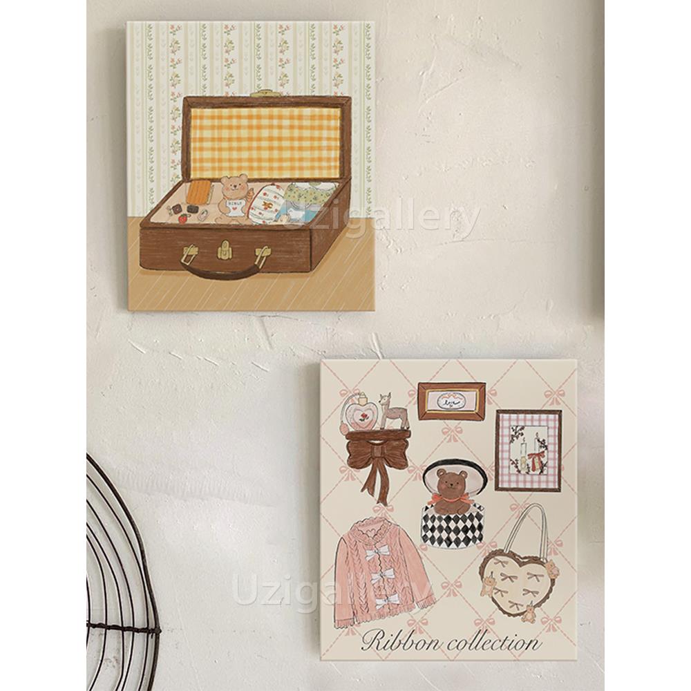 无边框奶油风Ins韩可爱小熊客厅卧室装饰画法式田园风儿童房挂画