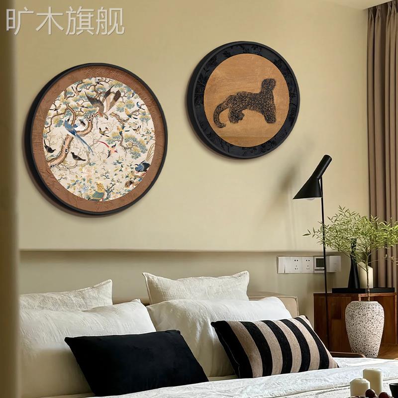 法式中古风装饰画复古主卧室床头背景墙挂画小众艺术高级感圆形壁图片