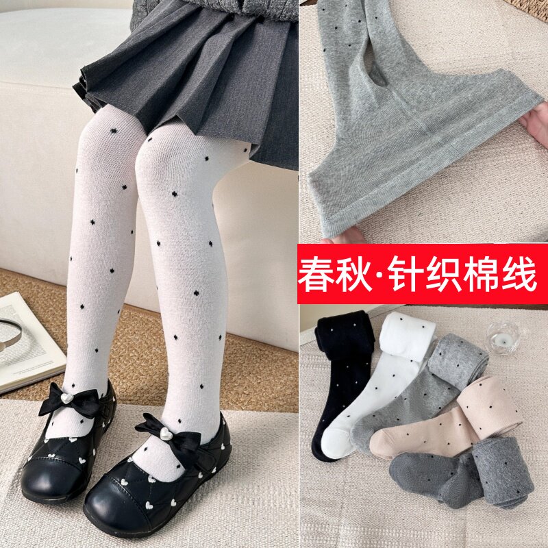 春秋女童打底袜薄款韩版百搭波点复古提花连裤袜儿童外穿洋气袜裤
