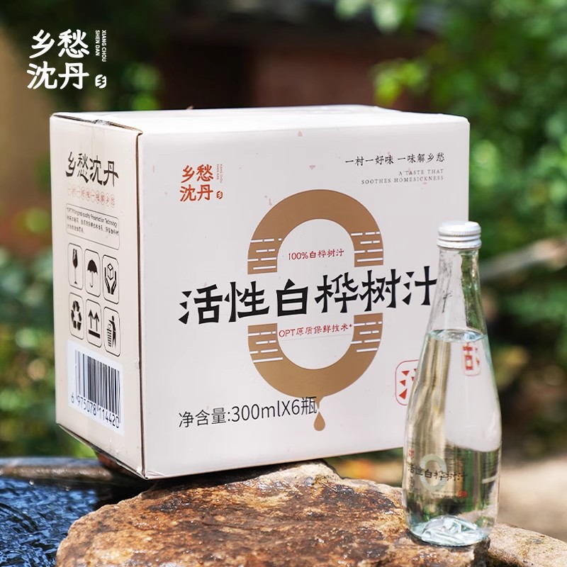 活性白桦树汁乡愁沈丹黑龙江兴安岭原采原汁营养清润300ml*6瓶