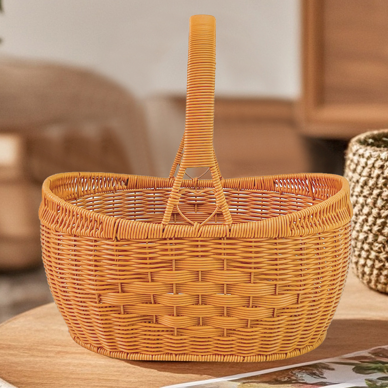 新款购物户外野餐手提篮子采摘菜乔迁婚庆拜拜篮子藤编水果元宝篮