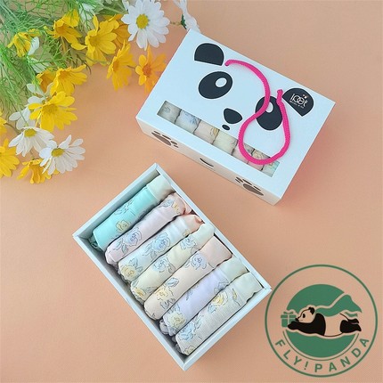 7条一盒亿宠儿纯棉内裤女无痕9604中高腰印花包臀有机棉女式短裤