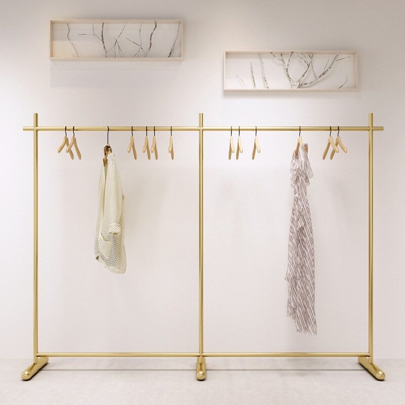 服装店展示架落地式铁艺挂衣架女装童装店金色货架中岛架陈列道具