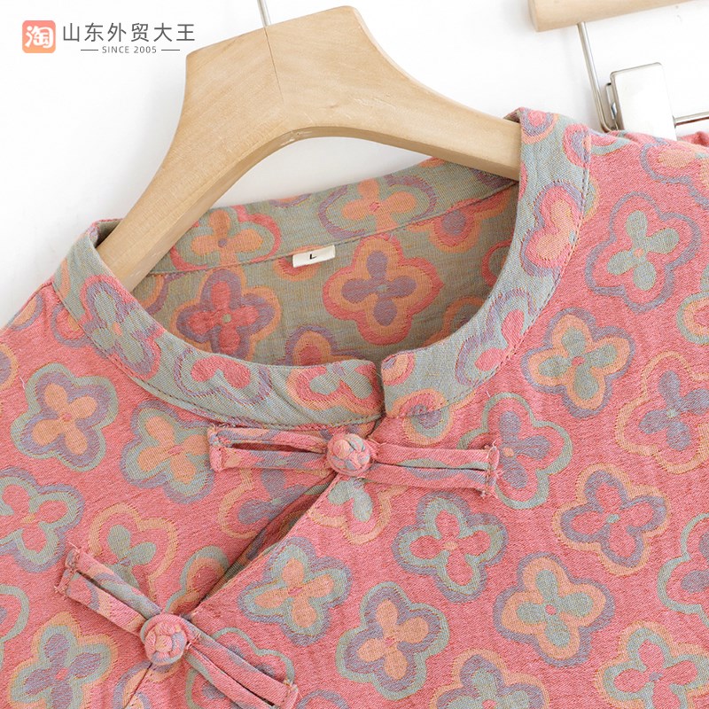 复古中国风盘扣睡衣女全棉纱布长袖纯棉家居服套装新中式可外穿