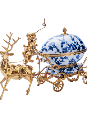 欧式客厅纯铜马鹿拉车奢华摆设 美式家居壁炉玄关酒柜装饰品摆件