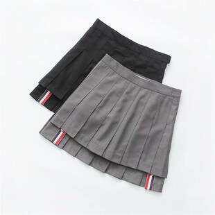 裙 前短后长高腰显瘦a字型短裙女半身裙潮西装 欧美百褶裙春季 款
