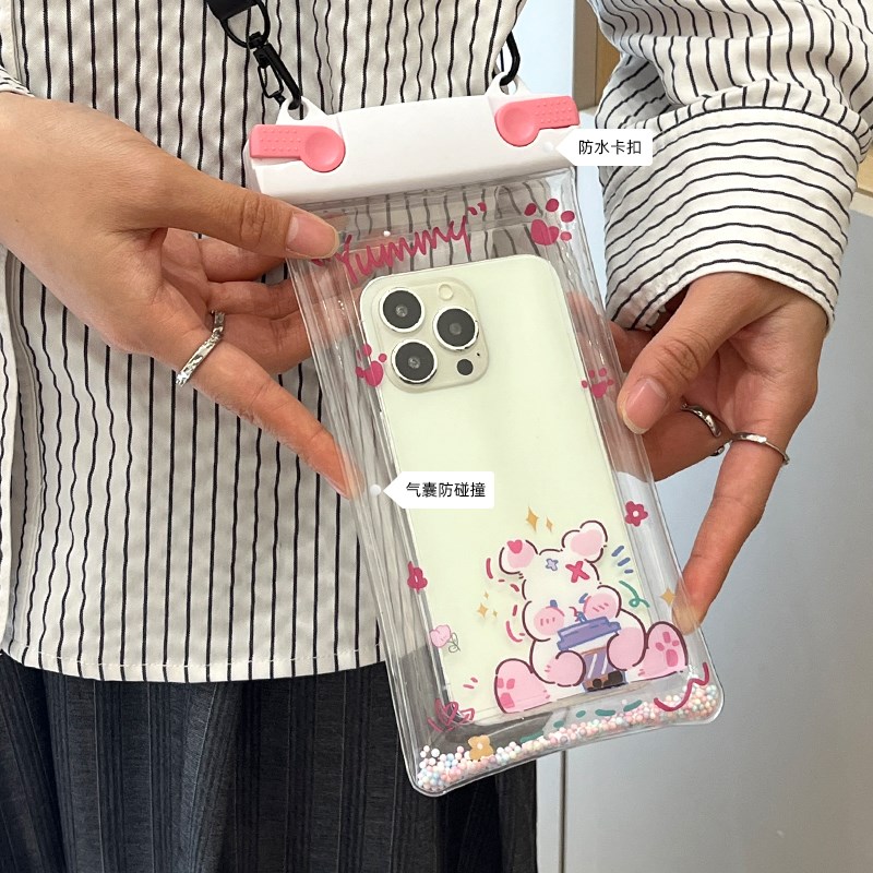 可爱气囊手机防水袋可触屏游泳潜水挂脖绳密封透明漂流泡温泉装备