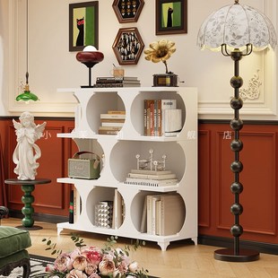 钢制书柜书架自由组合法式复古客厅边柜置物架落地黑色储物小书橱