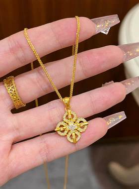 古法黄金色十字金刚杵项链女款沙金满钻镶嵌点钻新款锁骨链高级感