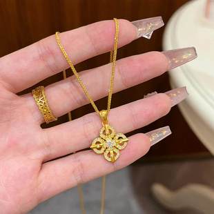 古法黄金色十字金刚杵项链女款沙金满钻镶嵌点钻新款锁骨链高级感