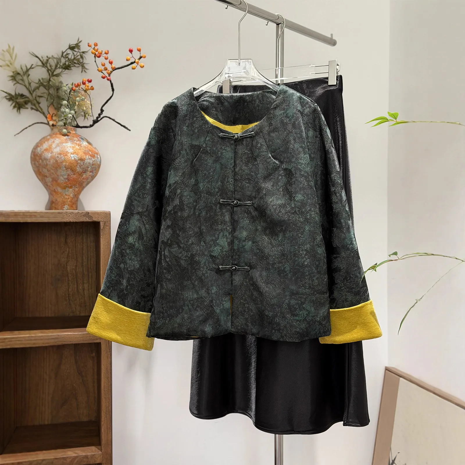 新中式气质提花棉服外套女冬季新款高级感拼色国风盘扣棉袄上衣女