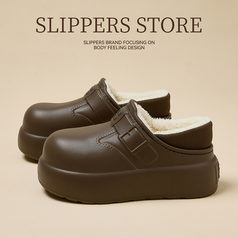 红豆棉拖鞋女士冬季2025秋冬季新款家居室内厚底加绒保暖防滑棉些