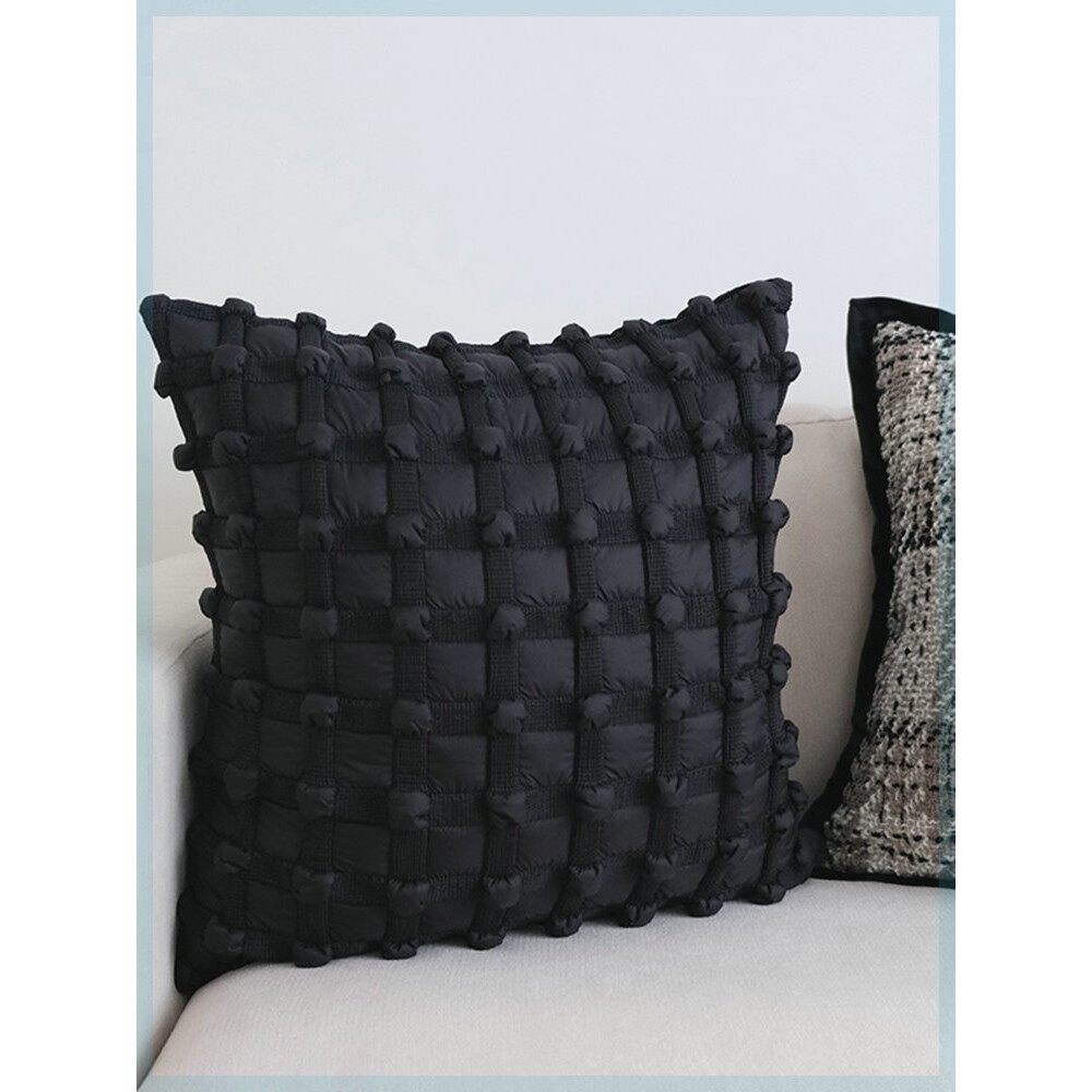 轻奢黑色高级感立体泡泡格样板间沙发抱枕靠枕腰靠枕靠背枕套含芯