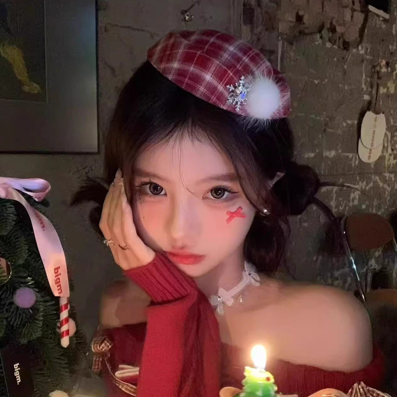 圣诞节甜美氛围感毛绒红色发夹