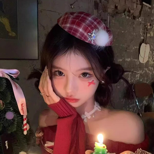 圣诞节甜美氛围感毛绒红色发夹