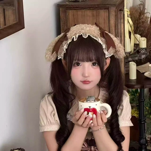 可爱蝴蝶结小狗耳朵毛绒发带女Lolita发箍拍照日系头箍发卡头饰