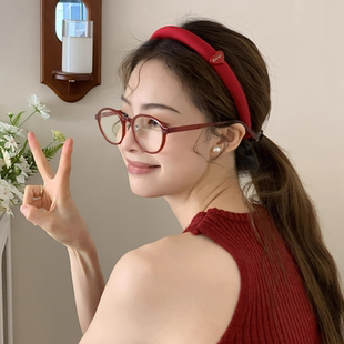 复古港风缎面红色发箍女2025新款气质百搭高颅顶头箍显脸小发饰品