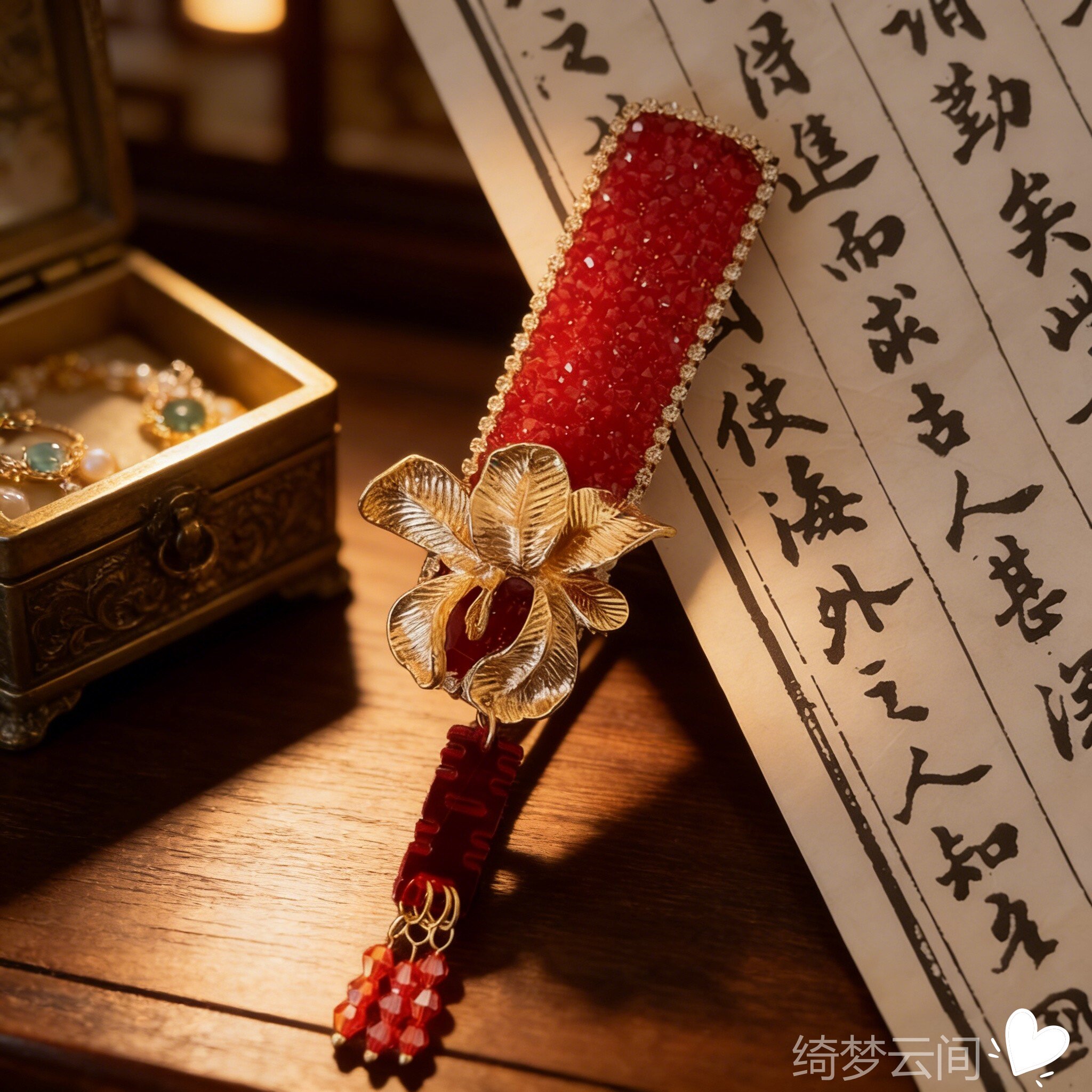 名狐汉服国风红珠流苏发夹