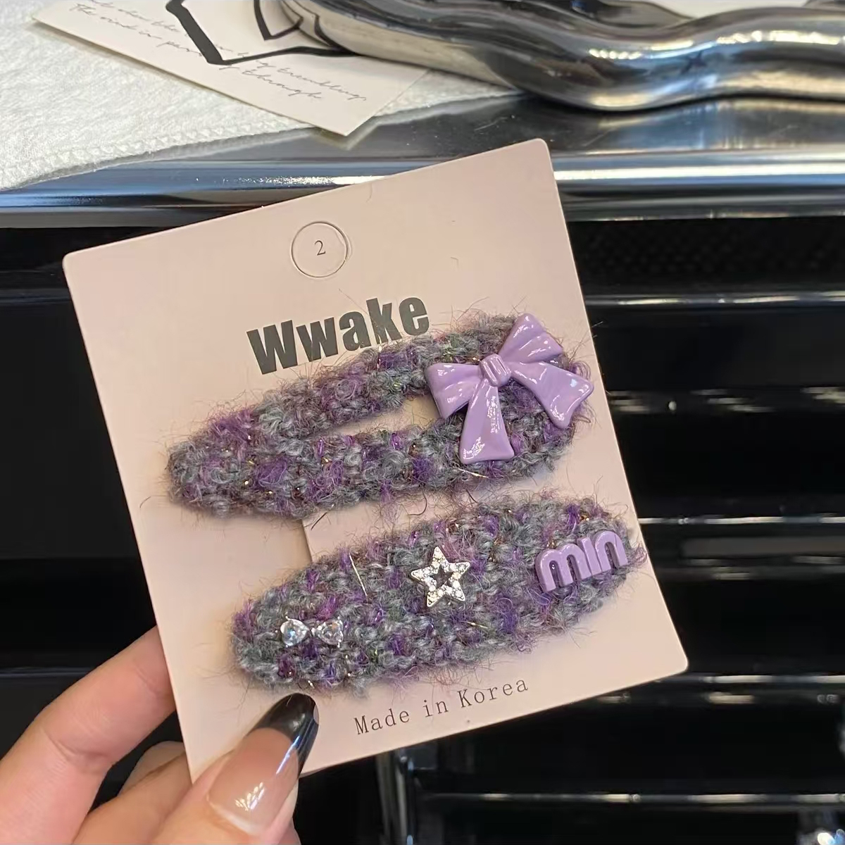 紫色毛呢新款鸭嘴BB夹