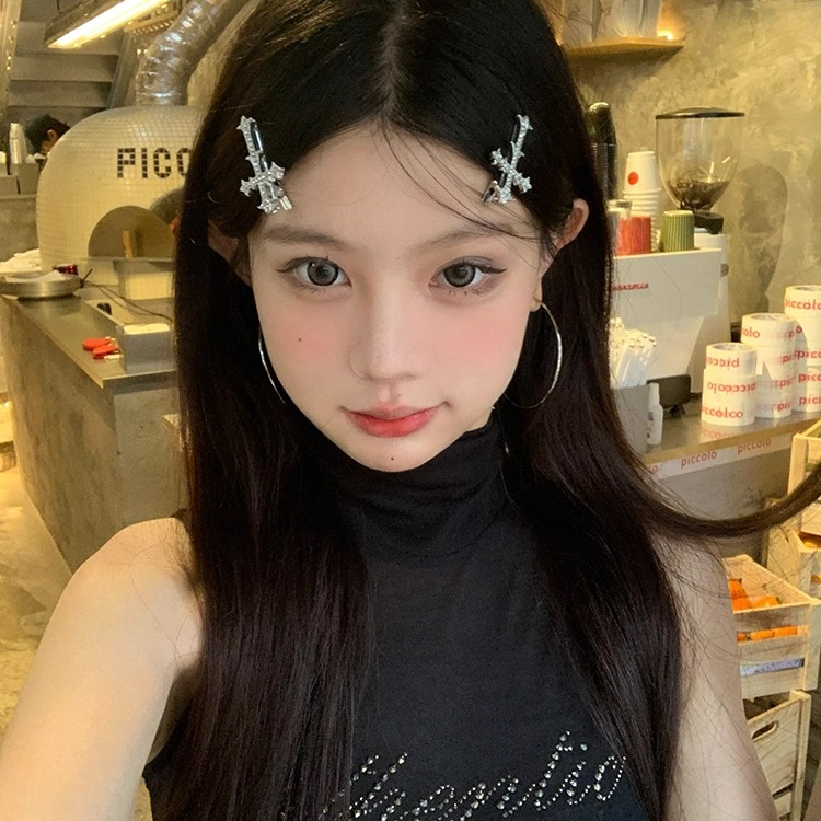 涩谷辣妹y2k闪钻十字架发夹
