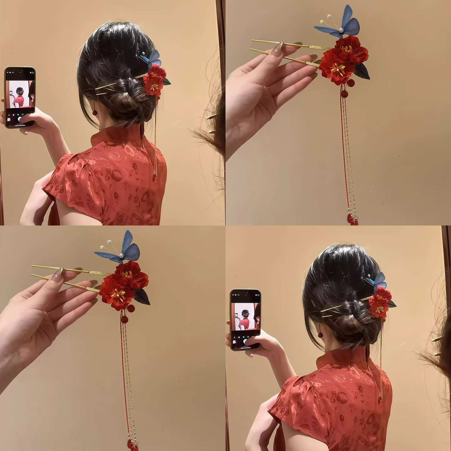 红梅映雪！新中式旗袍头饰发簪红色花发夹敬酒服订婚发饰发钗拎环,饰品/流行首饰/时尚饰品新,发饰,淘宝优惠券,粉丝福利购,淘宝优惠卷