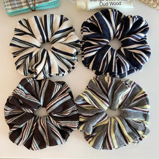 韩系时尚条纹针织发圈女复古氛围感慵懒风丸子头马尾百搭发绳秋冬