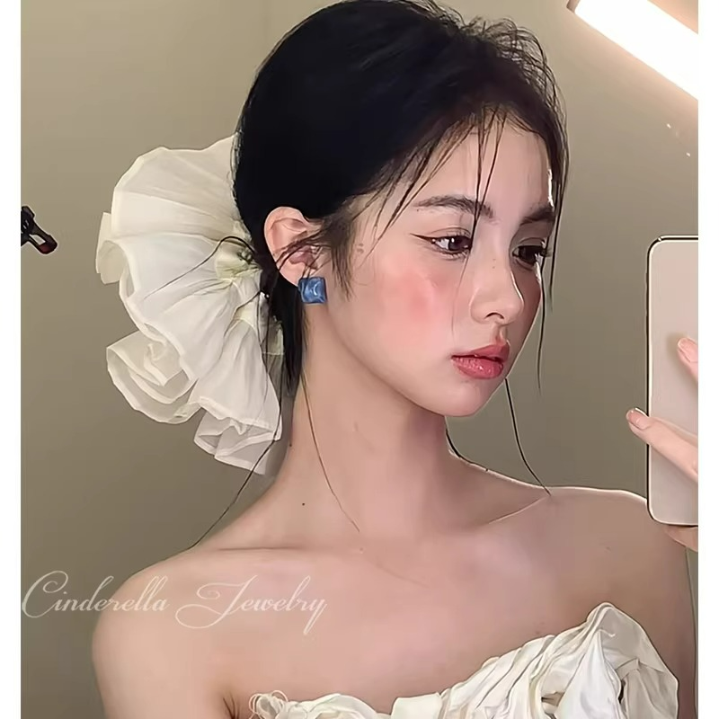 超大褶皱双层发圈大肠圈高级感头绳头花气质新娘结婚法式婚纱配饰