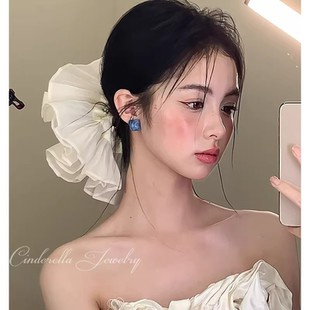 超大褶皱双层发圈大肠圈高级感头绳头花气质新娘结婚法式婚纱配饰