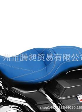 适用于2009-2020年哈雷旅行者滑翔路王蓝色坐垫带白色缝线