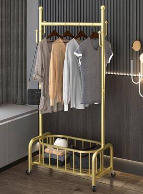 北欧移动带轮衣帽架落地卧室挂衣架网红客厅多功能衣服收纳晾晒架