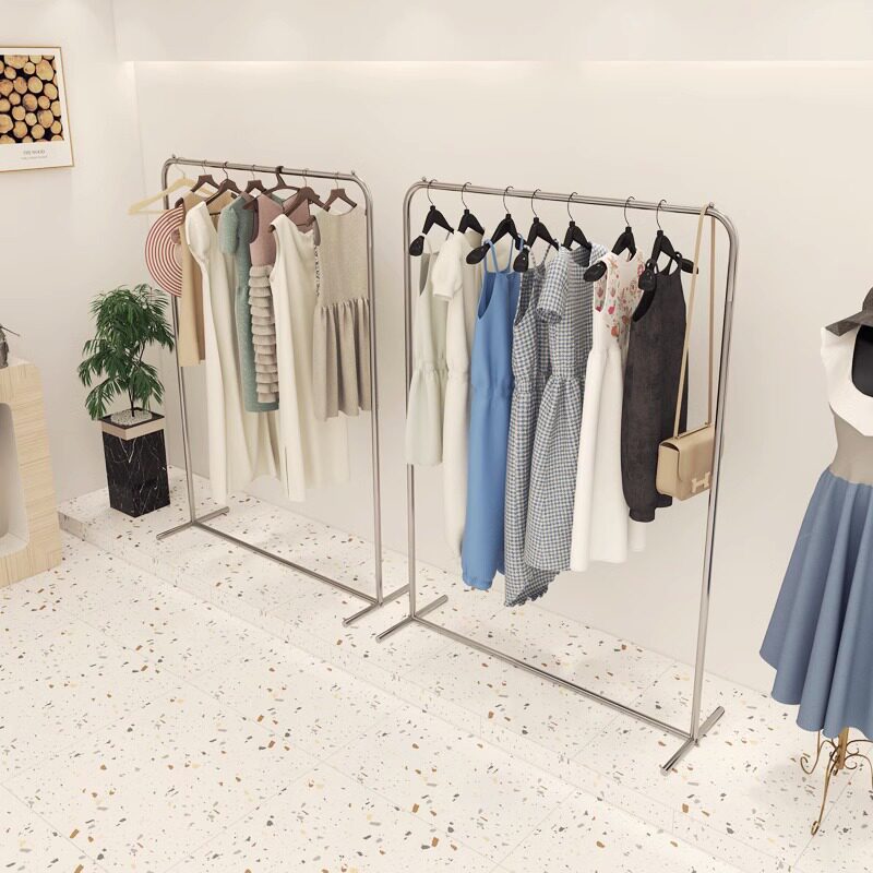 服装店侧挂衣架不锈钢拉丝银陈列货架男女装简约中岛落地式展示架