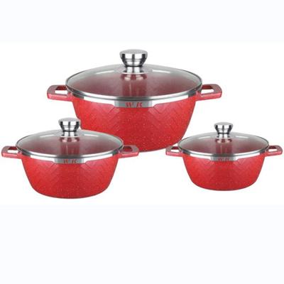 波浪纹20/24/28/32套装6pcs件套大理石铝制不粘锅麦饭汤锅铝压铸