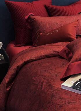 100支长绒棉印花四件套红色新婚房结婚庆床单被套床品