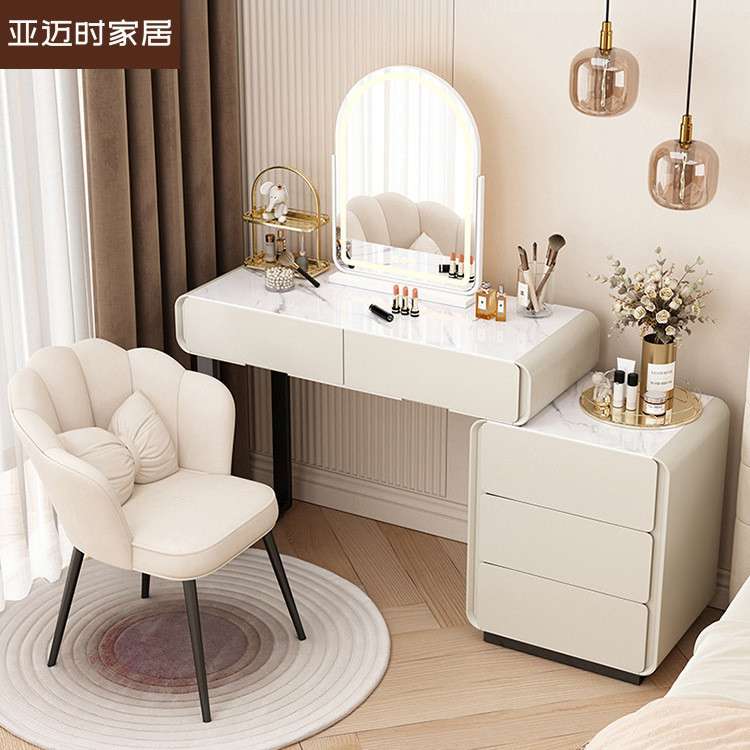 实木奶油风梳妆台卧室现代简约2025新款轻奢化妆桌斗柜收纳柜一体