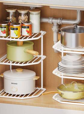 白色厨房置物架多层家用多功能橱柜分层下水槽锅具收纳架子放锅架