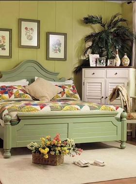 4I美式实木床1米5床法式公主床绿色主卧婚床地中海风格家