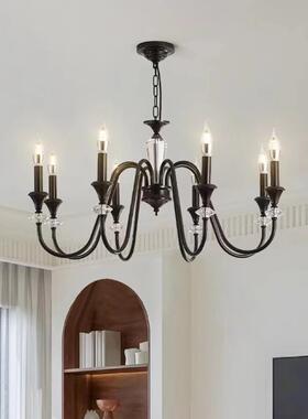 黑色美式复古水晶吊灯法式轻奢客厅高级感蜡烛书房主卧室房间灯具