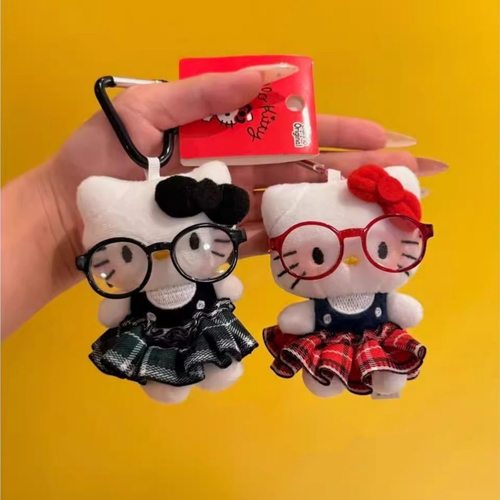 英伦可爱眼镜kitty挂饰女生公仔书包挂件包包毛绒玩偶钥匙扣车挂