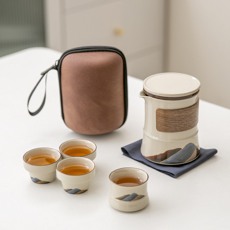 植物灰旅行茶具一壶四杯便携式户外露营风格快杯茶壶套装2025新风